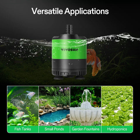 VIVOSUN 660 GPH submersible water pump, green and black plastic body, for fish tanks and ponds