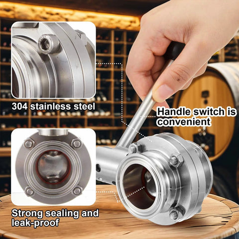 2-pack sanitary butterfly valve with pull handle, 304 stainless steel, 1.5in tube OD, three-clamp Clover