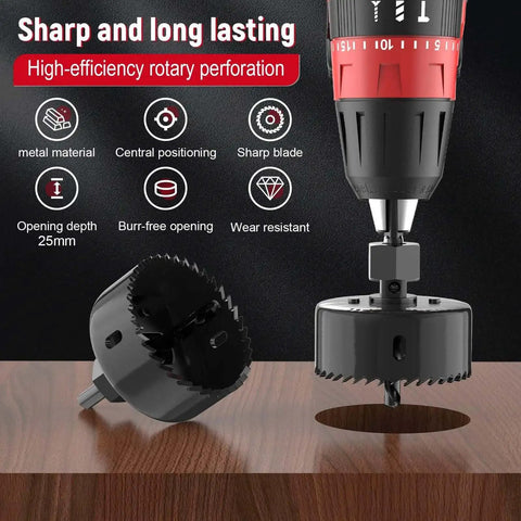 Twelve-Piece Hole Saw Kit With Eight Sizes From Three-Quarters Inch To Two And A Half Inches Including Arbors, Drill Bits, And Hex Key, Built Tough For Softwood Plywood And PVC, Great For DIYers And Pros At Home Or On The Job