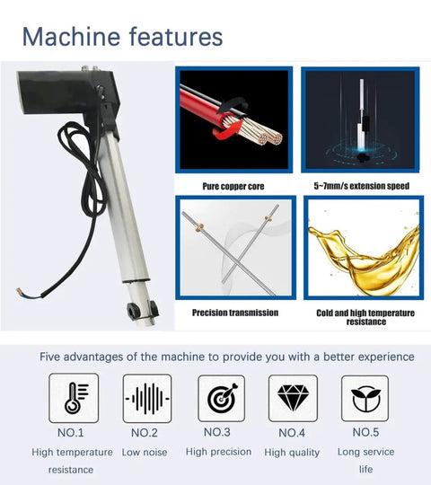 Machine features of Beefy Heavy Duty 1320 Lbs 6000 N 24 V DC Linear Actuator With 8 Inch Stroke Aluminum Alloy Body, including pure copper core and precision transmission