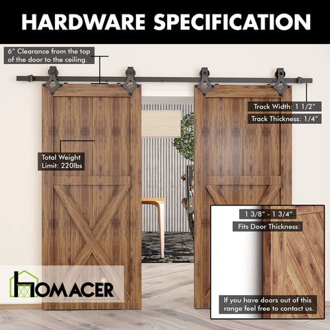 Black Rustic Non Bypass Sliding Barn Door Hardware Kit For Two Doors With 14ft Flat Track And Diamond Design Rollers Heavy Duty Build