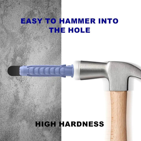 Concrete Wall Anchors For TV Mounts For Concrete Or Brick Walls, Durable Plastic 10x50mm Anchors being hammered into concrete