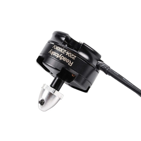 Close-up view of MT2204 2300KV Brushless Motor For RC QAV210 250 280 FPV Racing Drones 2-3S With Gold Plated 2mm Bullet Plugs, CW adapter shown