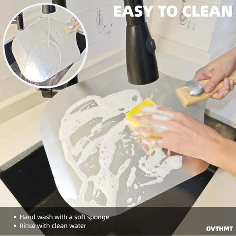 Cleaning Sturdy Aluminum Pizza Peel 12 By 14 Inch With Foldable Wood Handle under faucet with sponge in kitchen sink