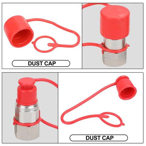 ANCIMOON 3/4'' NPT skid steer hydraulic quick-connect dust caps, red plastic with tether, 2-pack