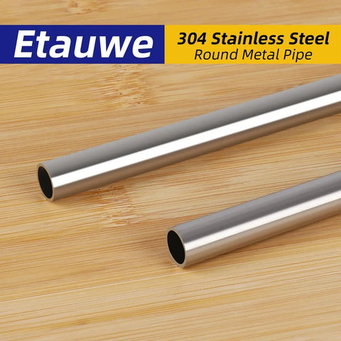 304 Stainless Steel Round Tube One Quarter Inch OD Weldable Pipe for DIY Projects, two tubes on wooden surface