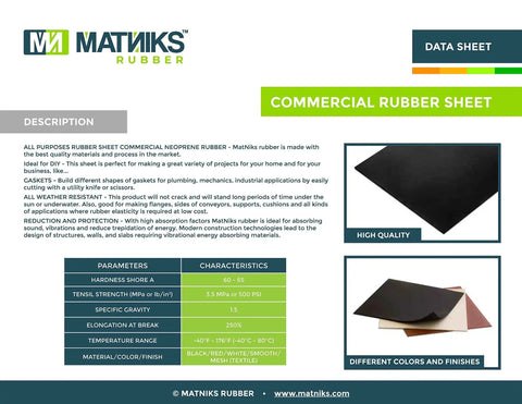Solid Neoprene Rubber Sheets Pack Of Three Black Six By Six Inch Thick One Sixteenth Inch For DIY Home And Workshop Projects Pipe Insulation Gaskets Sealing Bumpers Protection Leveling And More By MATNIKS shown with specifications and features.