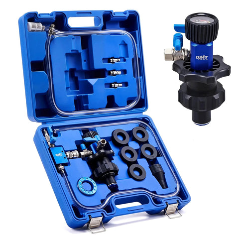 No Mess Vacuum Coolant Refill Kit For Radiators With Leak Detector Dual Gauge And Five Round Adapters Plus One Conical Adapter