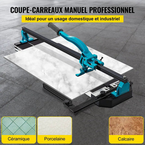 48 Inch Tile Cutter Workhorse With Single Rail And Double Brackets, displayed with a large tile under the cutting guide