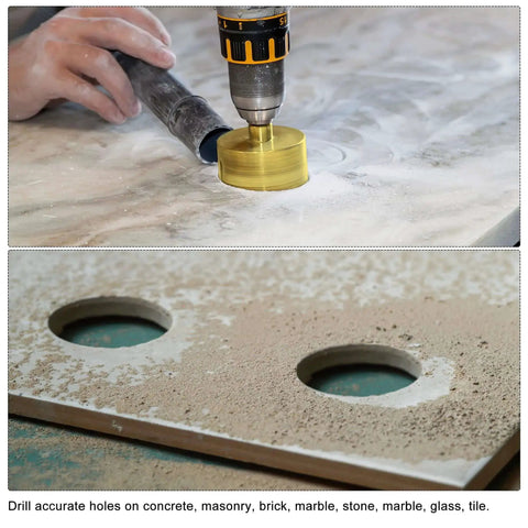 40mm Diamond Core Drill Bit Hole Saw For Concrete Brick Block Stone Masonry Ceramic Tile Glass Dry And Wet Use Diamond Coated Core Bit For Electric Drills And Angle Grinders By uxcell in use on stone surface, creating clean circular holes.