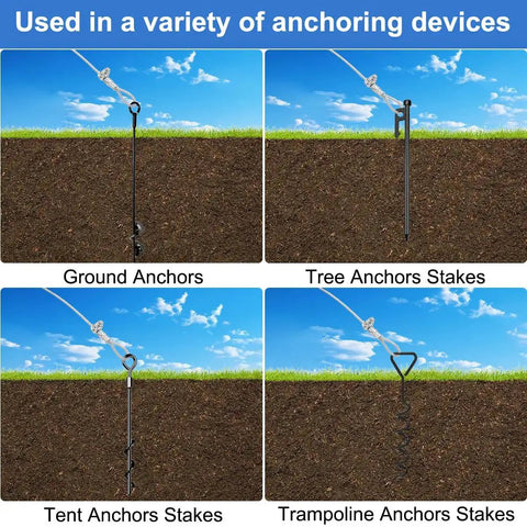 Heavy Duty Pro Grade DIY Friendly One Eighth Inch Wire Rope Kit with various anchoring devices including ground and tree anchors