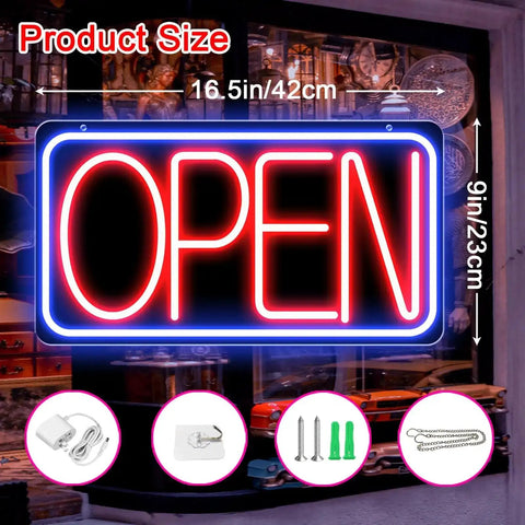 16.5 X 9 Inch Led Neon Open Sign For Business Ultra Bright Plug In Light Up Open Sign With Easy On Off Switch And 12V 2A AC Adapter