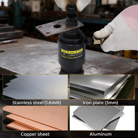 Hydraulic Knockout Punch Kit For Half Inch To Two Inch Conduit Holes, Eight Ton Manual Driver cutting metal plates