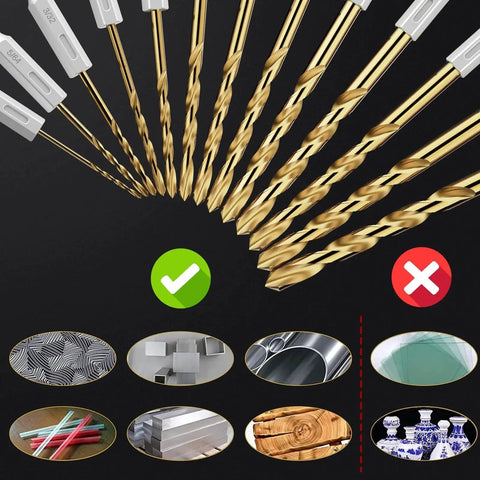 Titanium Coated Hex Shank Drill Bit Set, 19 Pieces, HSS 4241 Twist Bits For Sheet Metal Wood And Plastic With Quick Change Design