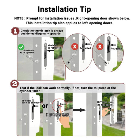 Installation instructions for Sliding Door Lock And Handle Set With Key For Sliding Glass Doors, reversible design shown.
