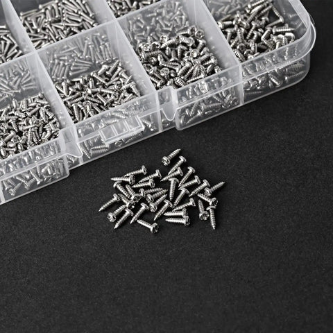 Ultra Handy 1200-Piece Mini Screw Kit with organized nickel plated self-tapping screws for glasses and electronics.