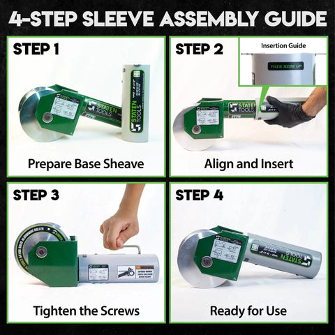 Feeding sheave adapter 441-3-1/2 in, green Staten Tools sleeve with disc, four-step assembly guide panels.