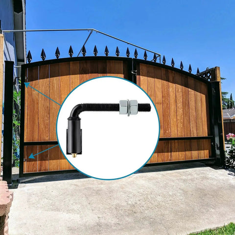 Heavy Duty J Bolt Gate Hinge For Welding Iron And Steel Gates With A Half Inch Bolt Adjustable Barrel installed on wood gate