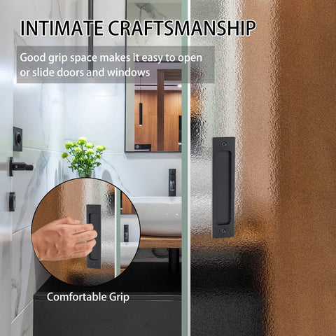Two Pack Finger Flush Aluminum Alloy Pull Handles For Sliding Doors, Pocket Doors, Drawers And Cabinets, Rectangular Recessed Pull Hardware In Black Finish, Easy Install, Modern Barn Door Style For Home Or Garage