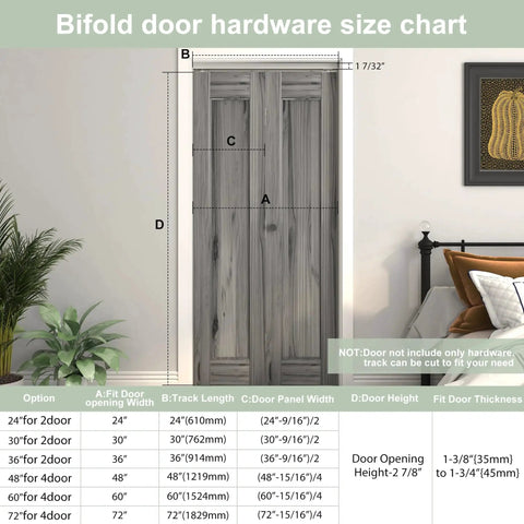 Bifold door hardware size chart with 36 Inch Bifold Door Hardware Kit For Two Doors In Aluminum Top Mounted Sliding Barn Door System dimensions.