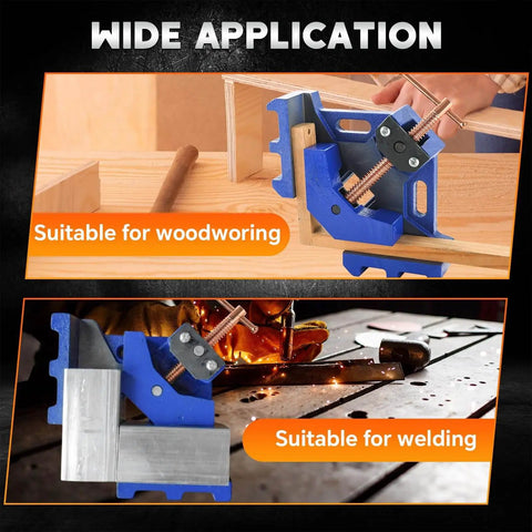 Image showing Beefy Cast Iron Welders Angle Clamp For Woodworking, Two Axis 90 Degree Right Angle Welding Clamp in use for woodworking and welding.