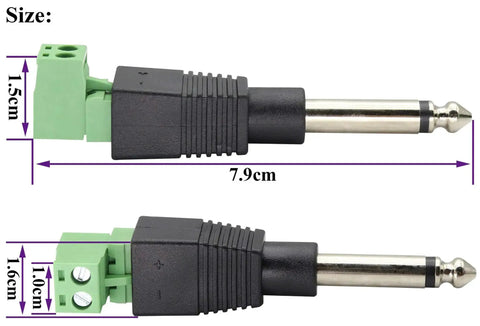 Pro Audio Gear 6.35mm TS Mono Male To 2 Pin Female Screw Terminal Block Connector Pluggable Wire Solderless Adapter