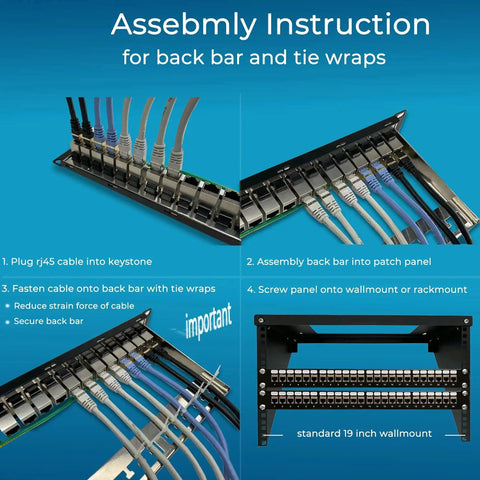 Assembly instruction for 24 Port Cat6A Patch Panel With Inline Keystone 10G Support STP Shielded 19 Inch 1U Network Panel