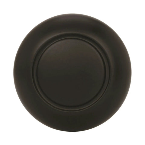 Top view of Matte Black Cabinet Knob One And One Quarter Inch Diameter Everyday Heritage Collection, smooth satin finish