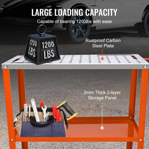 Rugged 36 By 18 Inches Welding Table On Wheels With 1200 Pound Load Capacity Portable Metal Workbench With Locking Brakes