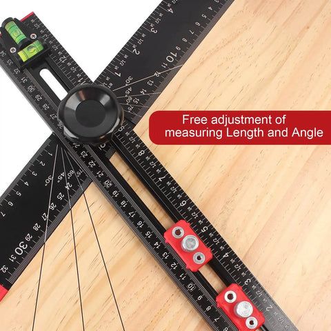 4-In-1 Aluminum Drilling Positioning Ruler 16 Inch Multifunctional T Square Ruler With Adjustable Marking Gauge Tool