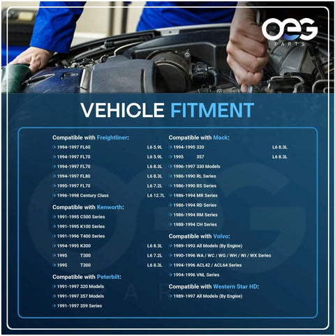 Mechanic checking alternator compatibility for Freightliner, Volvo, Mack, Peterbilt, Western Star 1988-1997 models