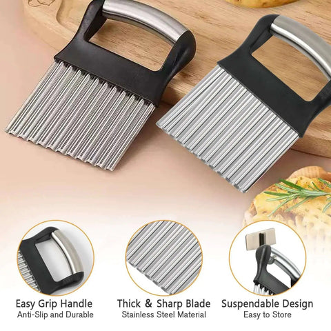 Crinkle Cutter For Veggies And Potatoes Large Waffle Fry Cutter With Built In Peeler Stainless Steel 304 Veggie Slicer