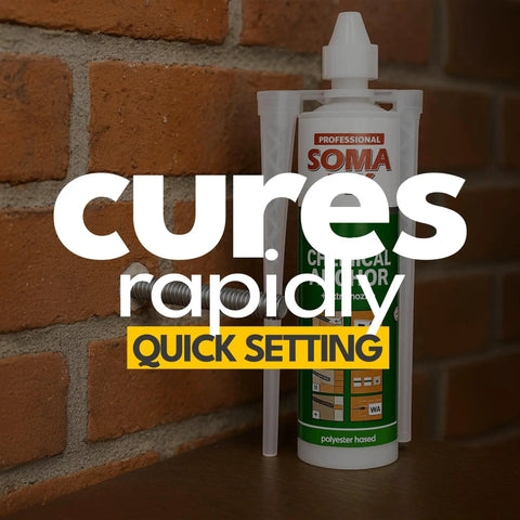 Fast Curing Construction Adhesive For Concrete, Brick, Stone And Granite With Extra Nozzle Included For Anchoring Heavy Duty Fasteners In Gray Structural Bonding 10.1 Fl Oz, 300 Ml against brick wall.
