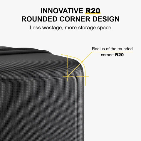 Corner of Ultra Lightweight 20 Inch Hard Shell Carry On Luggage With Wheels And TSA Lock Textured Polycarbonate Black 3 Layer