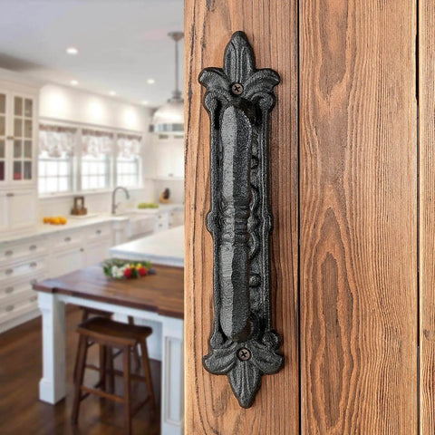 Heavy Duty 2 Pack 8.9 Inch Black Cast Iron Barn Door Handles For Garage Closet Cabinet Gates And Fences Rustic Vintage Hardware With Weather Resistant Finish Built To Last Outdoors