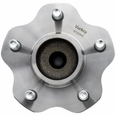 Top view of Rear Wheel Bearing Hub Assembly 512388 Replacement Fits 2007-2018 Nissan Altima, 5 lug, 1 piece, silver metal
