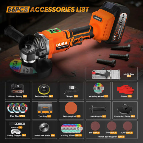 Cordless Angle Grinder With 20V Max Battery Compatibility, 3 Variable Speed, Pro Grade Brushless Motor With LED