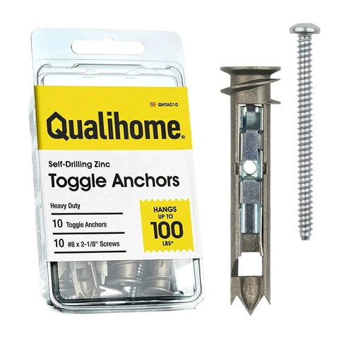 Self-Drilling Drywall Anchors And Screws Kit With Toggle Anchors And Zinc Plated Screws For Quick Secure Mounting Of Pictures Shelves Mirrors And Decor No Pre-Drilling Required Heavy Duty Hardware Set For Fast Mess-Free Installation packaging and components