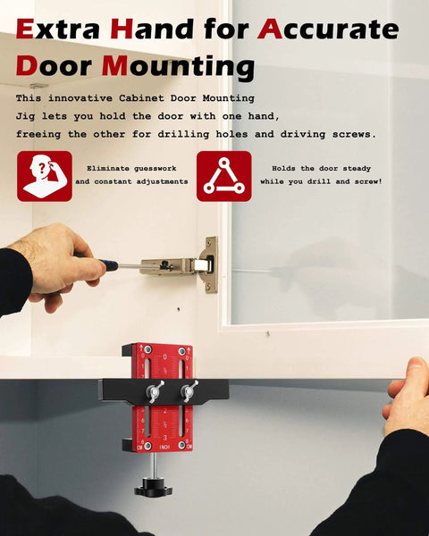 One Hand Hinge Installation Jig For Cabinet Doors A DIY Friendly Drilling Guide For Concealed Hinges in use on cabinet
