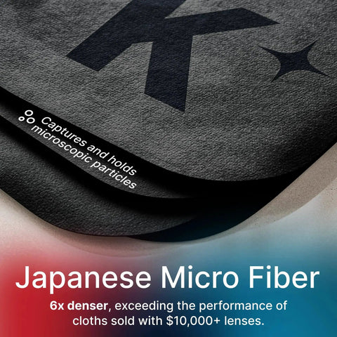 Close-up of Japanese Microfiber Lens Cleaning Cloth, showing dense texture and microscopic particle capture feature.