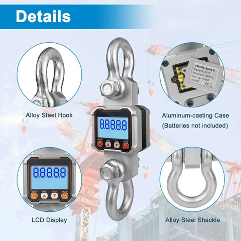 Beefy Heavy Duty Digital Crane Scale 5000kg 11000lb With Remote Control Industrial Hanging Scale For Hoist Weighing