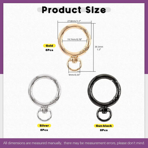 24Pcs Round Spring Clips Kit With Swivel Snap Hooks O Rings D Rings Buckles In 3 Colors 20Mm Inside Diameter Three Quarter Inch