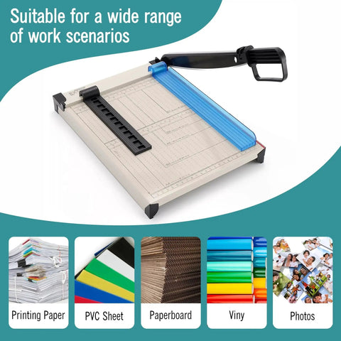 Heavy Duty 12 Inch Guillotine Paper Cutter With Safety Guard, Magnetic Guide, And Laser Printed Scale, Sturdy Metal Base