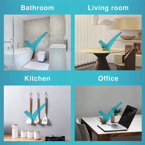 Clear Wall Hooks With Adhesive Strips 15 Hooks 30 Strips No Tools Damage Free used in bathroom, kitchen, living room, and office