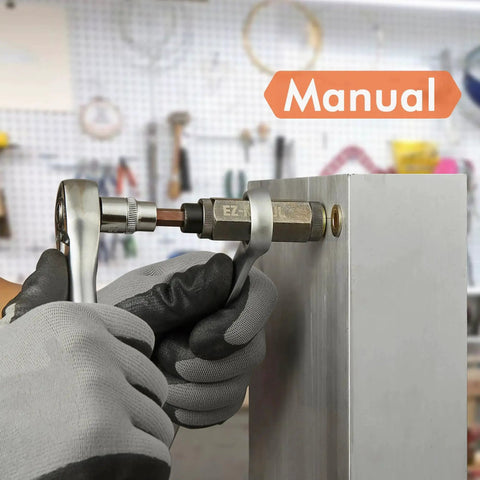 Manual use of Rivet Nut Installation Tool Set With Plus Nuts And Cross Rivnut Kit installing nut into metal plate
