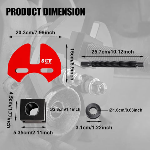 Wheel Hub Removal Tool Set For Cars And Trucks Compatible With 5, 6, And 8 Lug Hubs showing dimensions of components including plate and screws