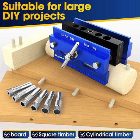 Self Centering Doweling Jig Kit for Pro Grade Results, Perfectly Straight Holes, Biscuit Joiner Set in blue with 6 bushings