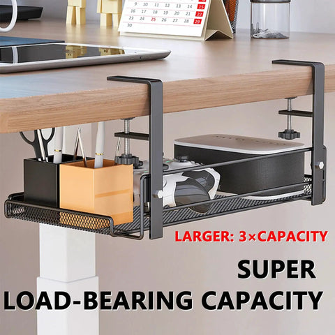 Under Desk Cable Management Tray For Cords And Wires installed, holding cables and devices, Medium Fit