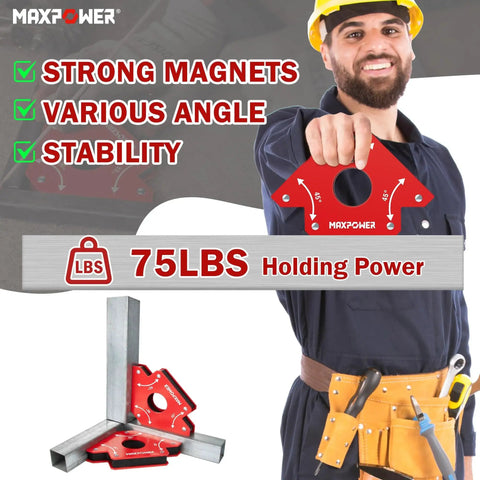 Powerful 75 Lbs Welding Magnets Set Two Piece With 45 Degree And 90 Degree Magnetic Holders For Welding Work Heavy Duty