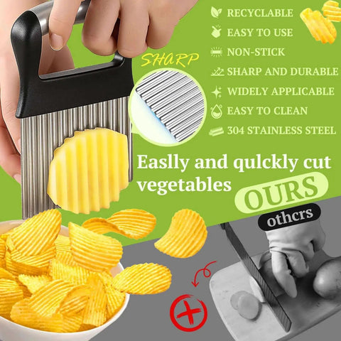 Crinkle Cutter for Veggies and Potatoes With Waffle Fry Style Wave Blade, rust proof 430 stainless steel, ABS handle in use